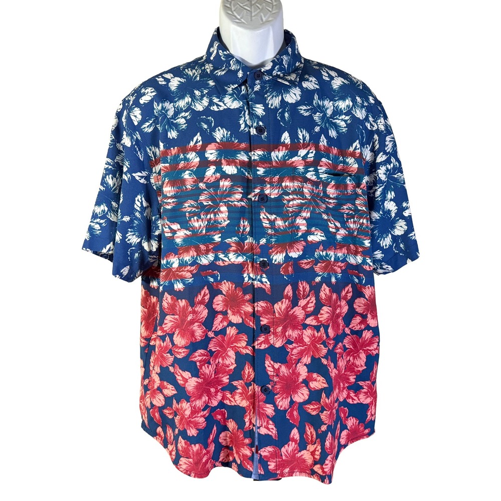 Tommy Bahama Veracruz Cay Shirt Mens‎ M Blue Red New Floral Hibiscus ST326313